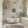 French-Inspired Elegant Bathroom: A Romantic Encounter of Clawfoot Tub and Crystal Chandelier 4