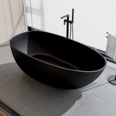 Oval freestanding artificial stone soaking bathtub, customizable shape and color 12