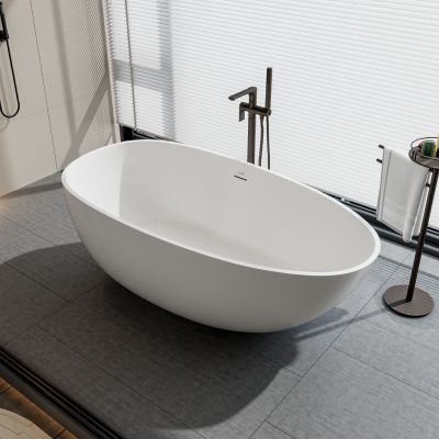 Oval freestanding artificial stone soaking bathtub, customizable shape and color 10