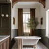 English Manor-Inspired Bathroom: A Timeless Dialogue Between Vintage Bathtub and Dark Paneling 3