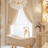 Luxurious French Gold Bathroom: A Regal Symphony of Clawfoot Tub and Crystal Chandelier 29