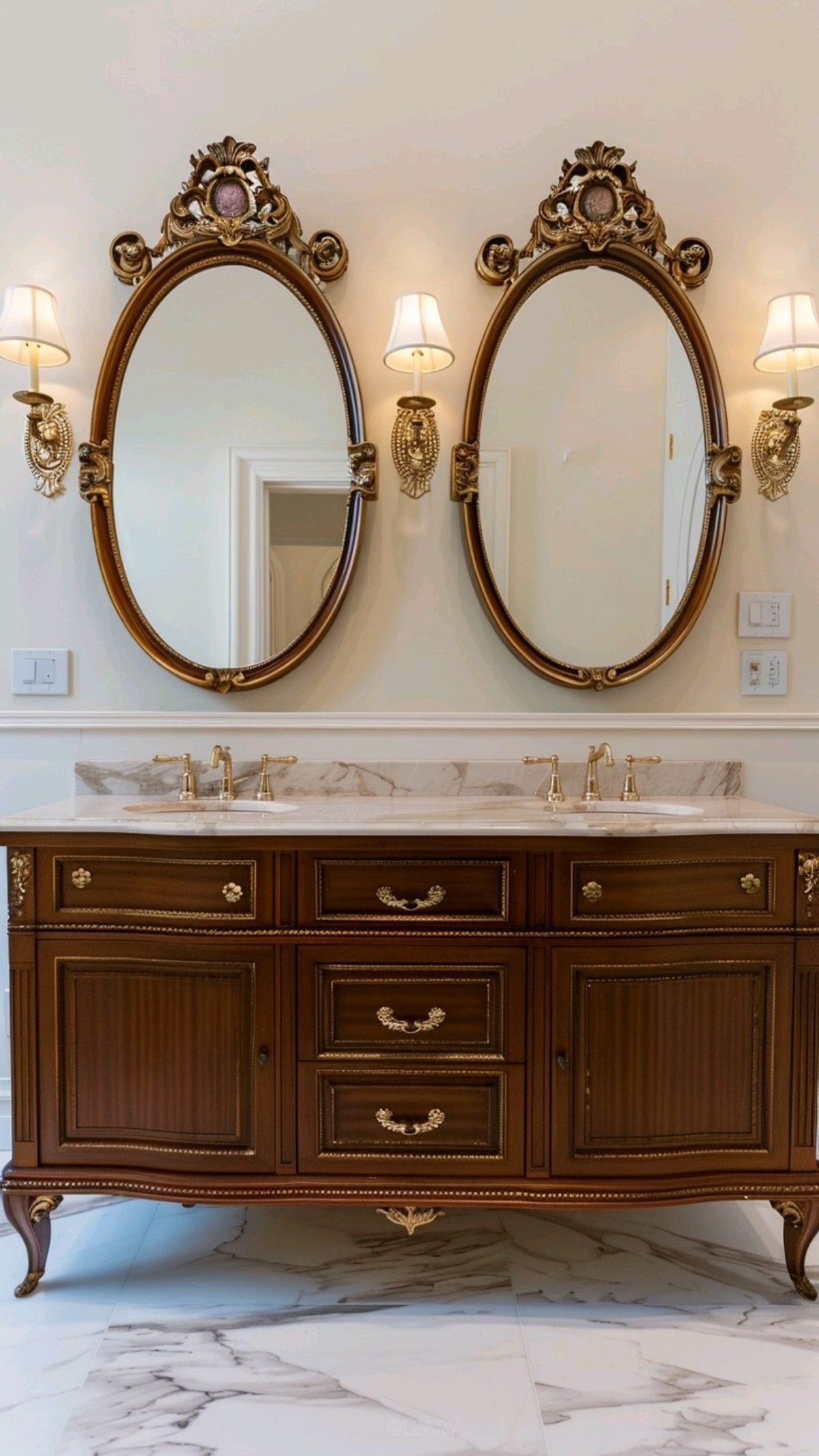 A Versailles Dream: Craft Your Palatial Bathroom with an Ornate Vanity & Carved Mirror
