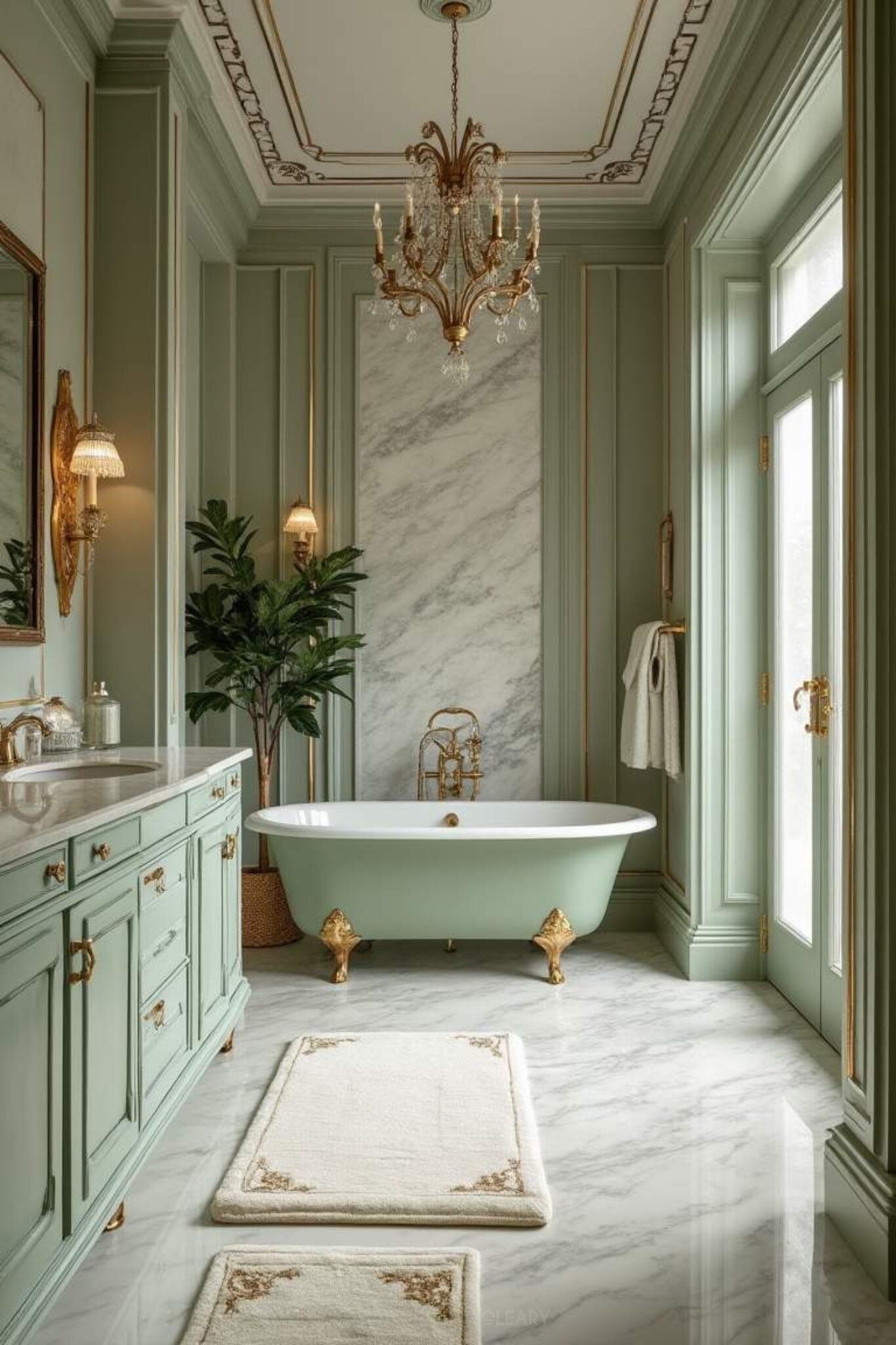 A Symphony in Sage & Gold: Coordinating Your Bathtub and Vanity for Timeless Elegance