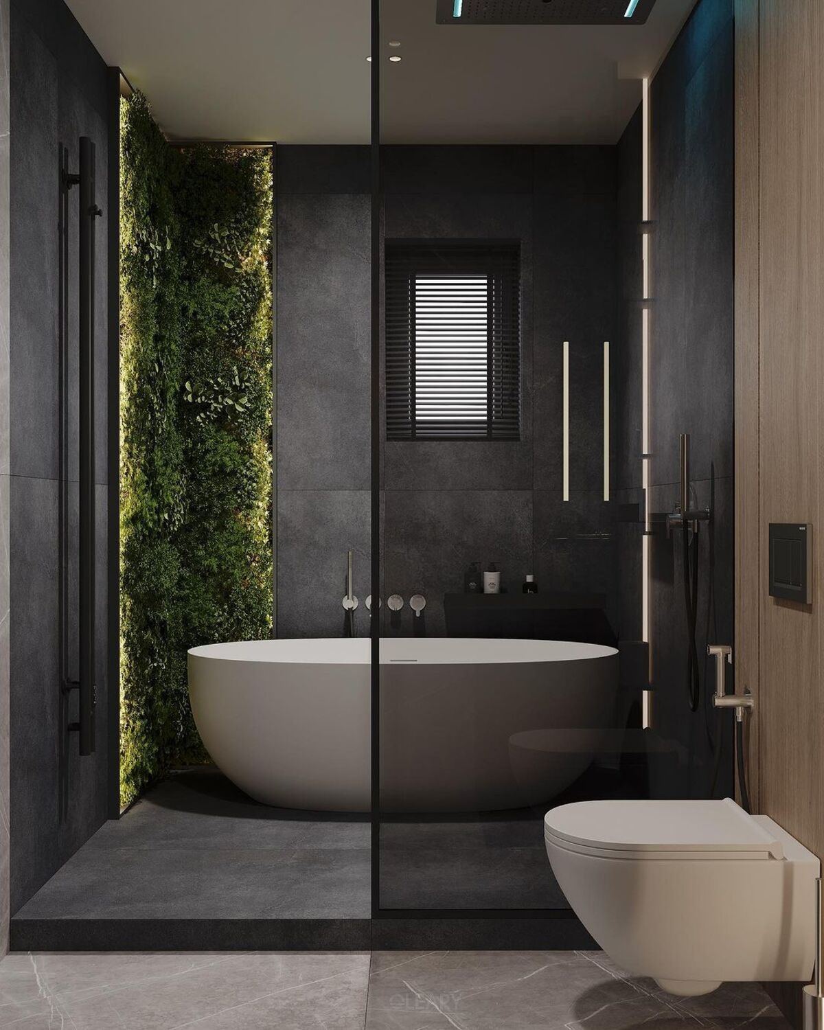 The Modern Sanctuary: How a Freestanding Soaking Tub Anchors a Dark, Organic Bathroom
