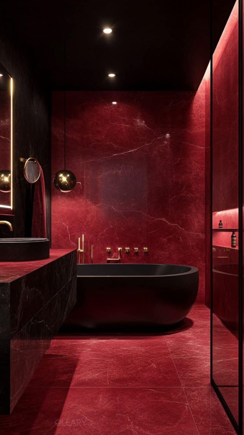 Red, Black, and Gold: A Masterclass in Designing a Dramatically Luxurious Bathroom