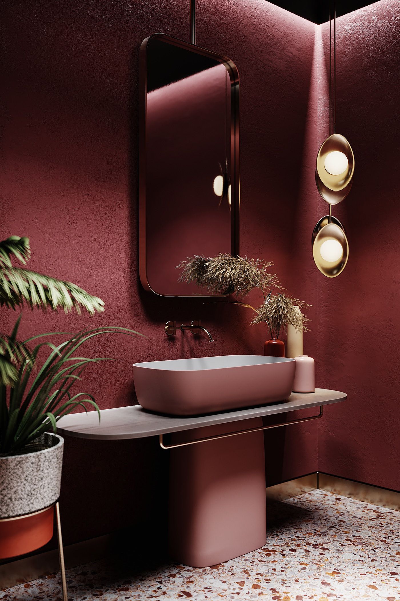 Color Statement: Custom Dusty Pink Basin, Crafting an Artistic Bathroom Sanctuary