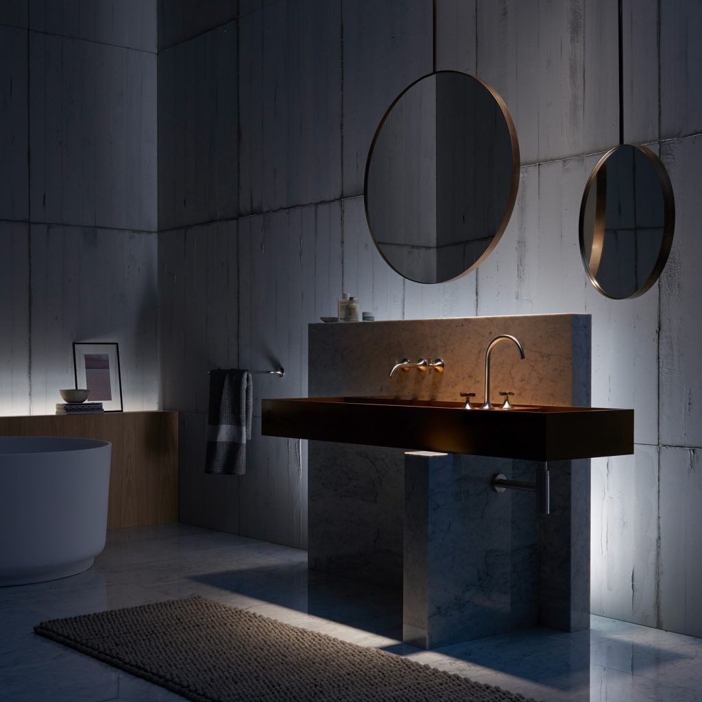 The Art of Contrast: Discovering the Floating Trough Sink with Stone Pedestal for Modern Industrial Bathrooms