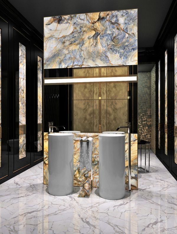 The Grand Statement: Elevate Your Bathroom with a Luxury Artistic Marble Double Freestanding Vanity