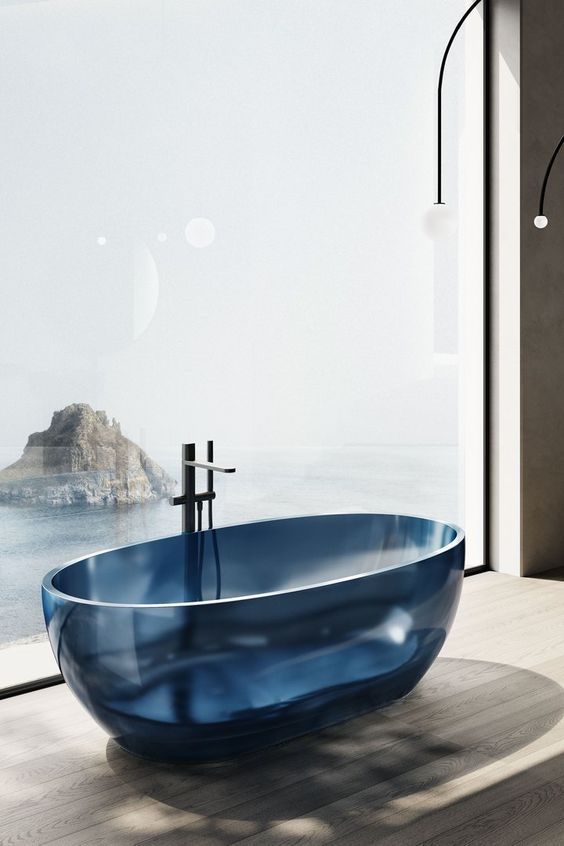 The Ocean's Aura, The Resin's Soul: Luxury Transparent Blue Tub for Your Home Seaview Spa