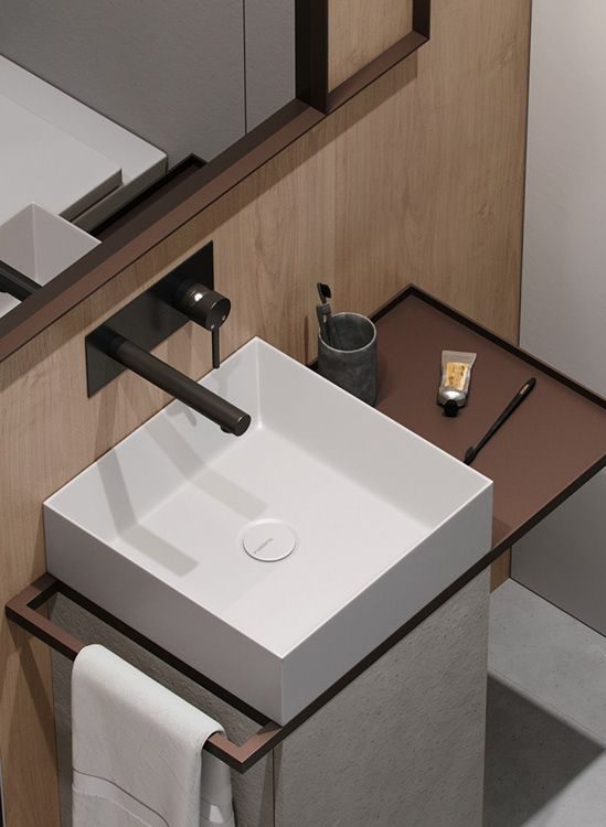 Streamlined Serenity: Modern Bathroom Design with Square Sinks & Matte Black Fixtures