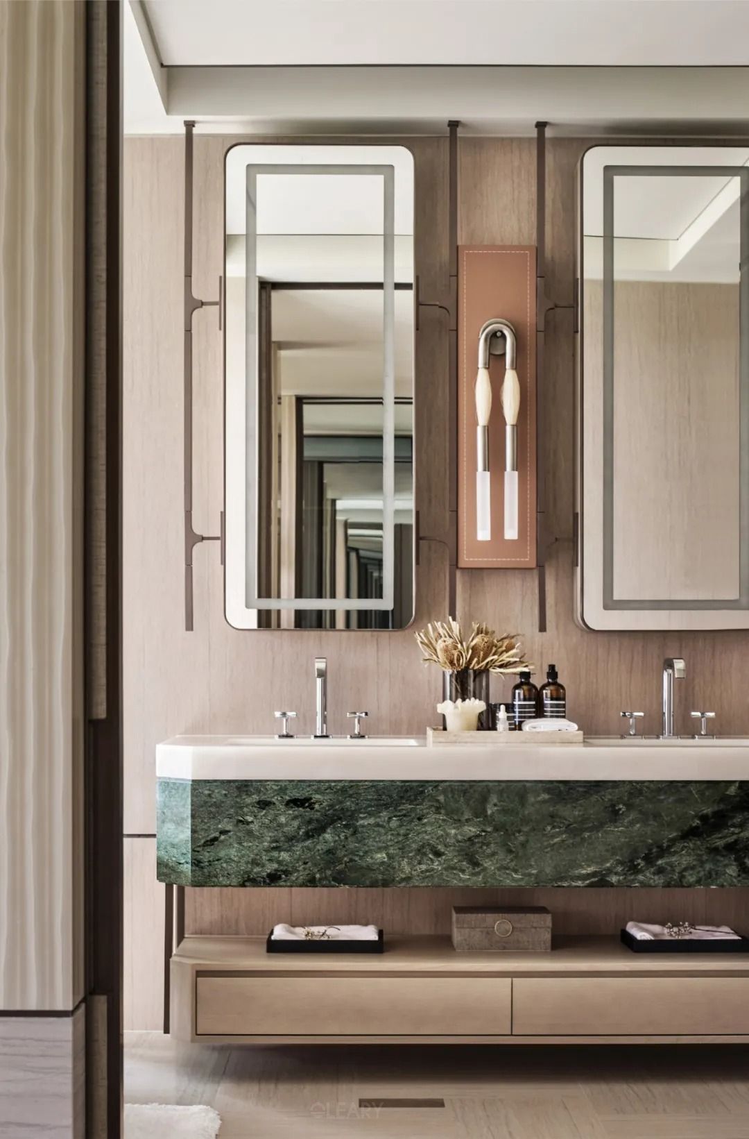 Luxury Green Marble Double Vanity | Modern Bathroom Washbasins