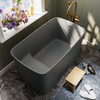 Modern bathtub with floral decor